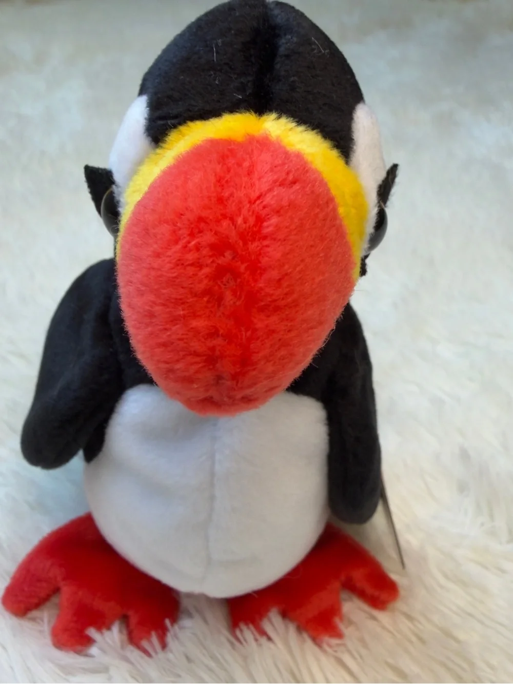 Ty Beanie Baby Plush Puffin in Black, White, Red & Yellow